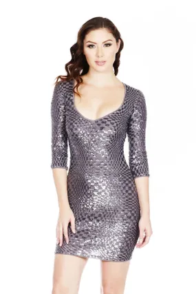 Naughty Grl Sequin Bodycon Dress With Zipper - Charcole Grey