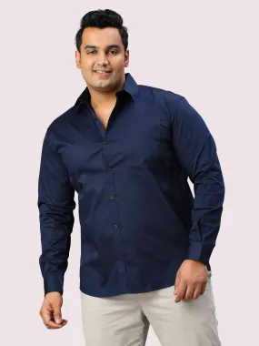 Navy Blue Pure Cotton Full Sleeve Shirt Men's Plus Size