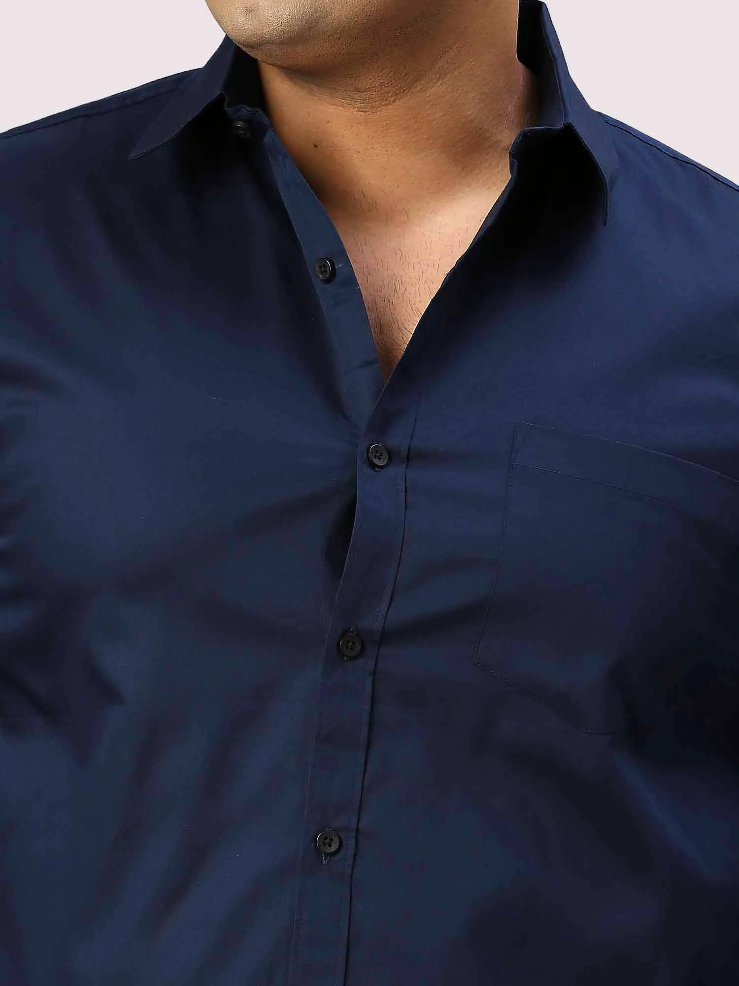 Navy Blue Pure Cotton Full Sleeve Shirt Men's Plus Size