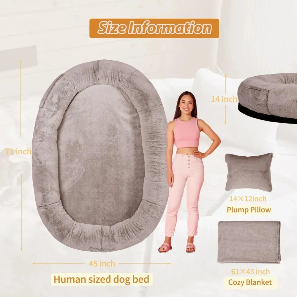 NESTROAD Human Dog Bed - 71"x45"x14" Extra-Large Dog Bed for Adults & Pets, Washable Faux Fur Dog Bean Bag Bed