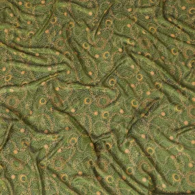 Olive green Premium pure Italian silk blended burnout velvet fabric with mustard yellow print in fancy design-D13837