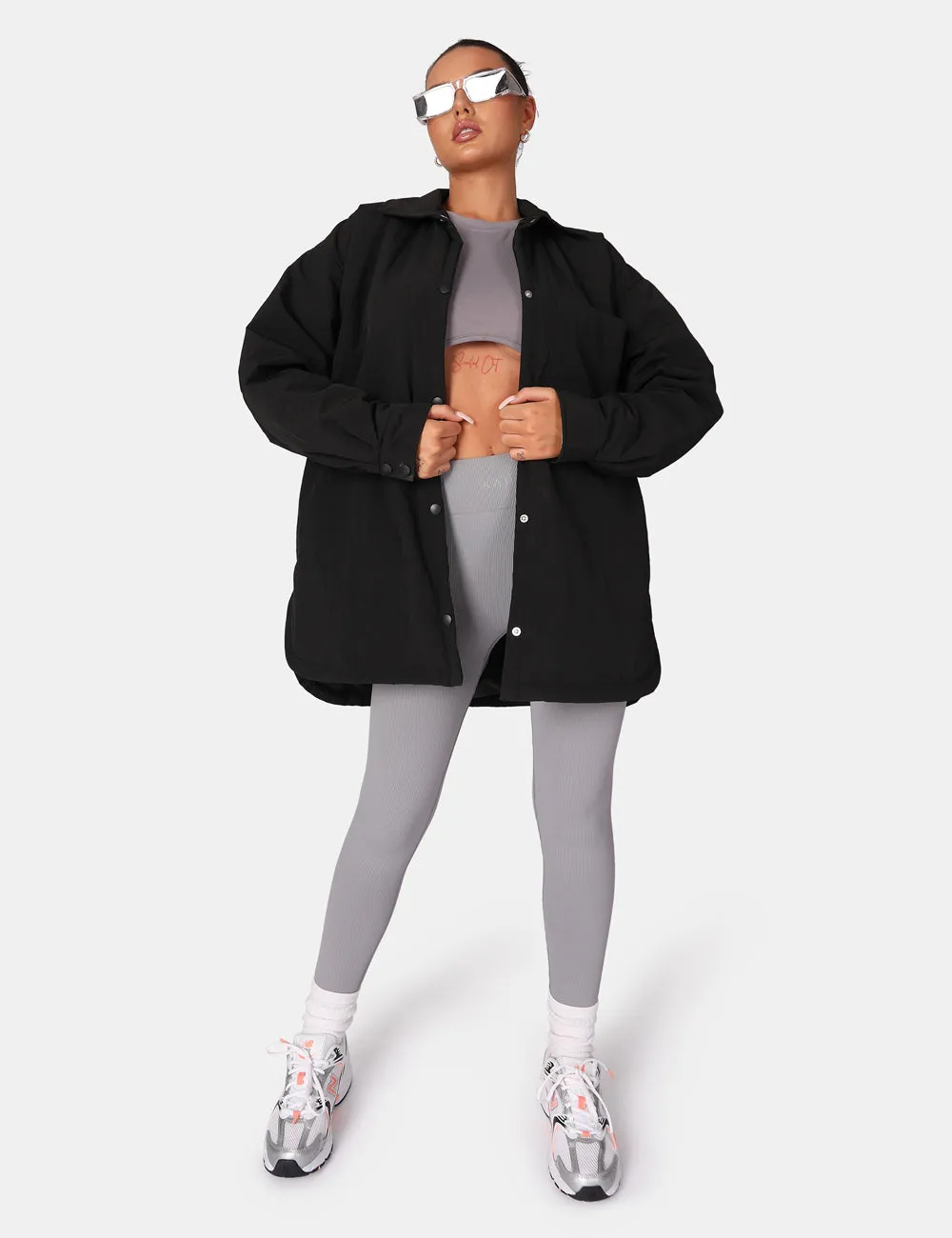 Padded Oversized Shacket Black