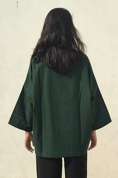 Patch Over Patch Bottle Green Kimono Jacket