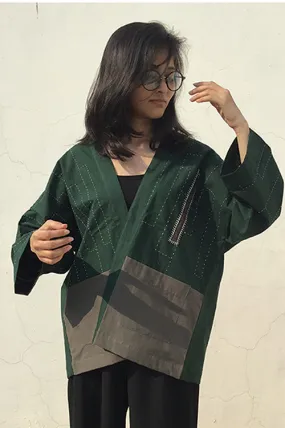 Patch Over Patch Bottle Green Kimono Jacket