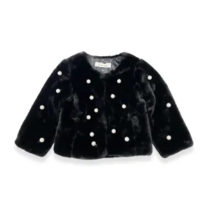 Pearl Stud Black Fur Coat