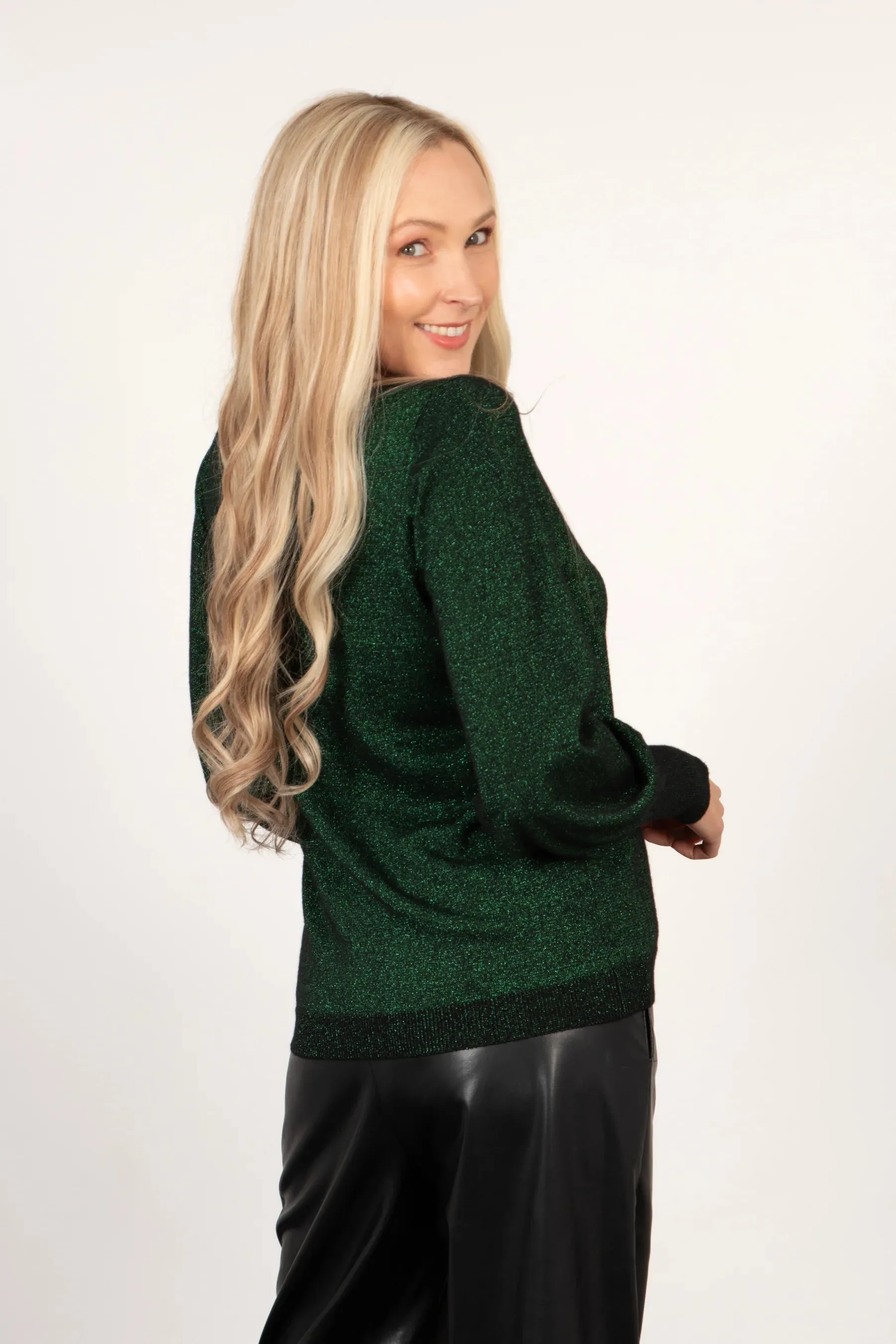 Penny Balloon Sleeve Jumper - Green Glitter