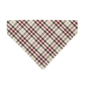 Pet Bandana - "Newberry" - Beige Tan Plaid Bandana for Cat   Small Dog / Slide-on Bandana / Over-the-Collar (One Size)