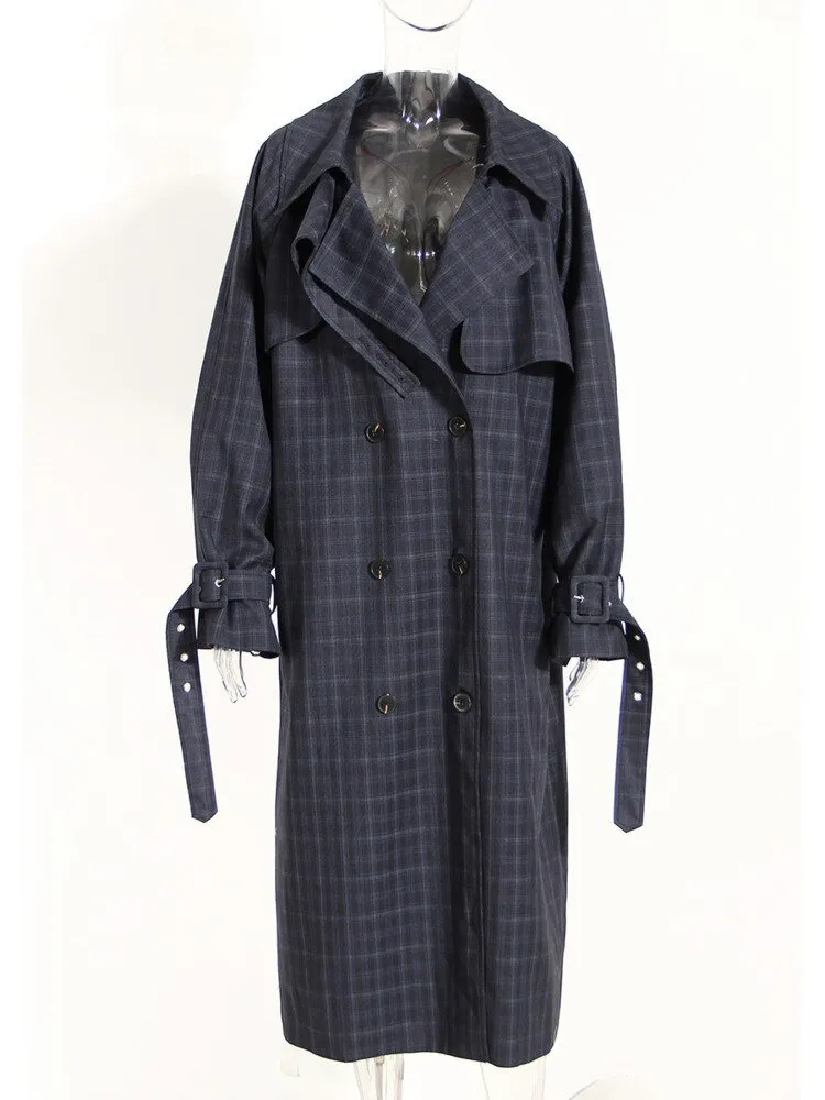 Pre Order:  Double-Breasted Plaid Trench Coat