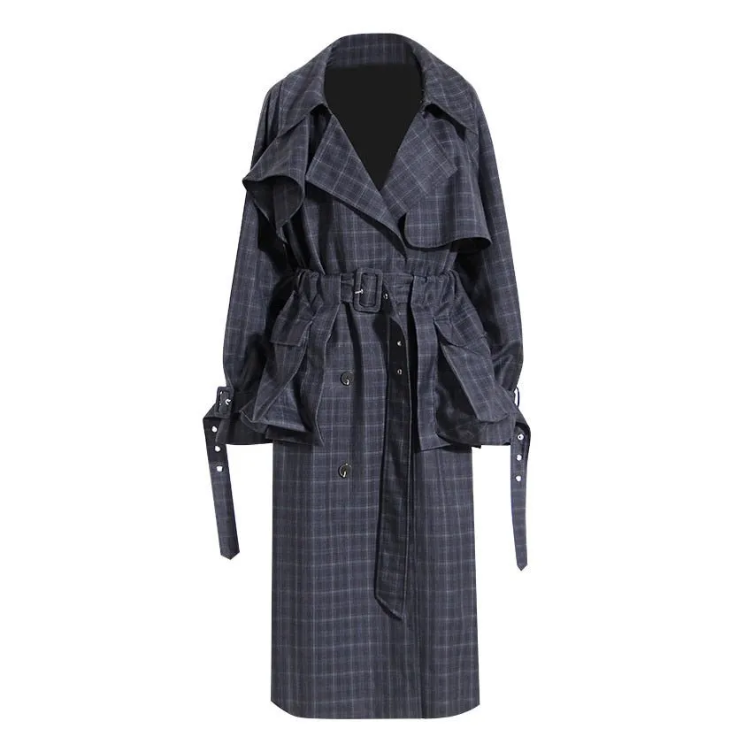 Pre Order:  Double-Breasted Plaid Trench Coat