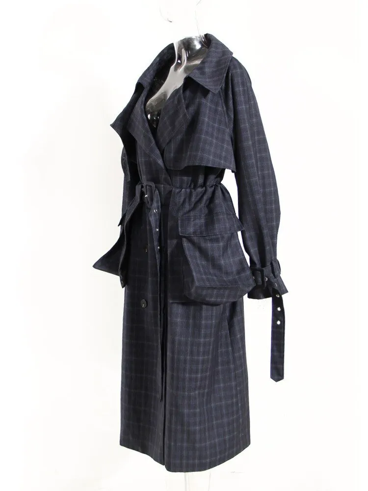 Pre Order:  Double-Breasted Plaid Trench Coat