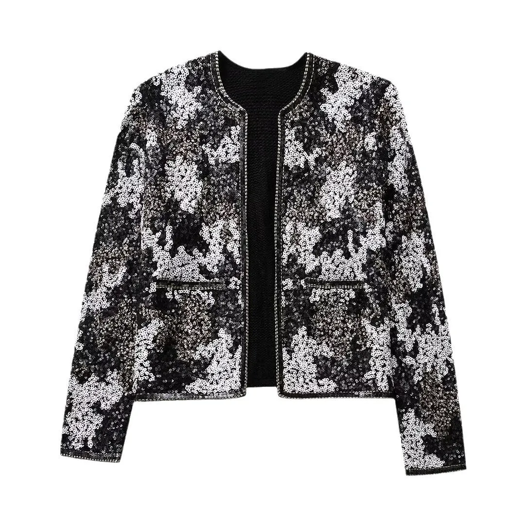 Pre Order:  Sequins Buttonless Short Jacket