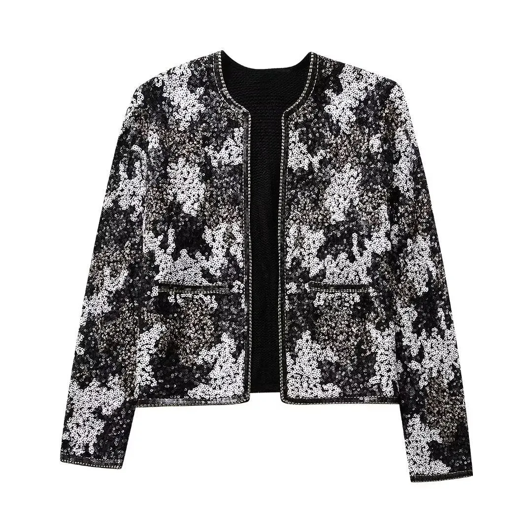 Pre Order:  Sequins Buttonless Short Jacket