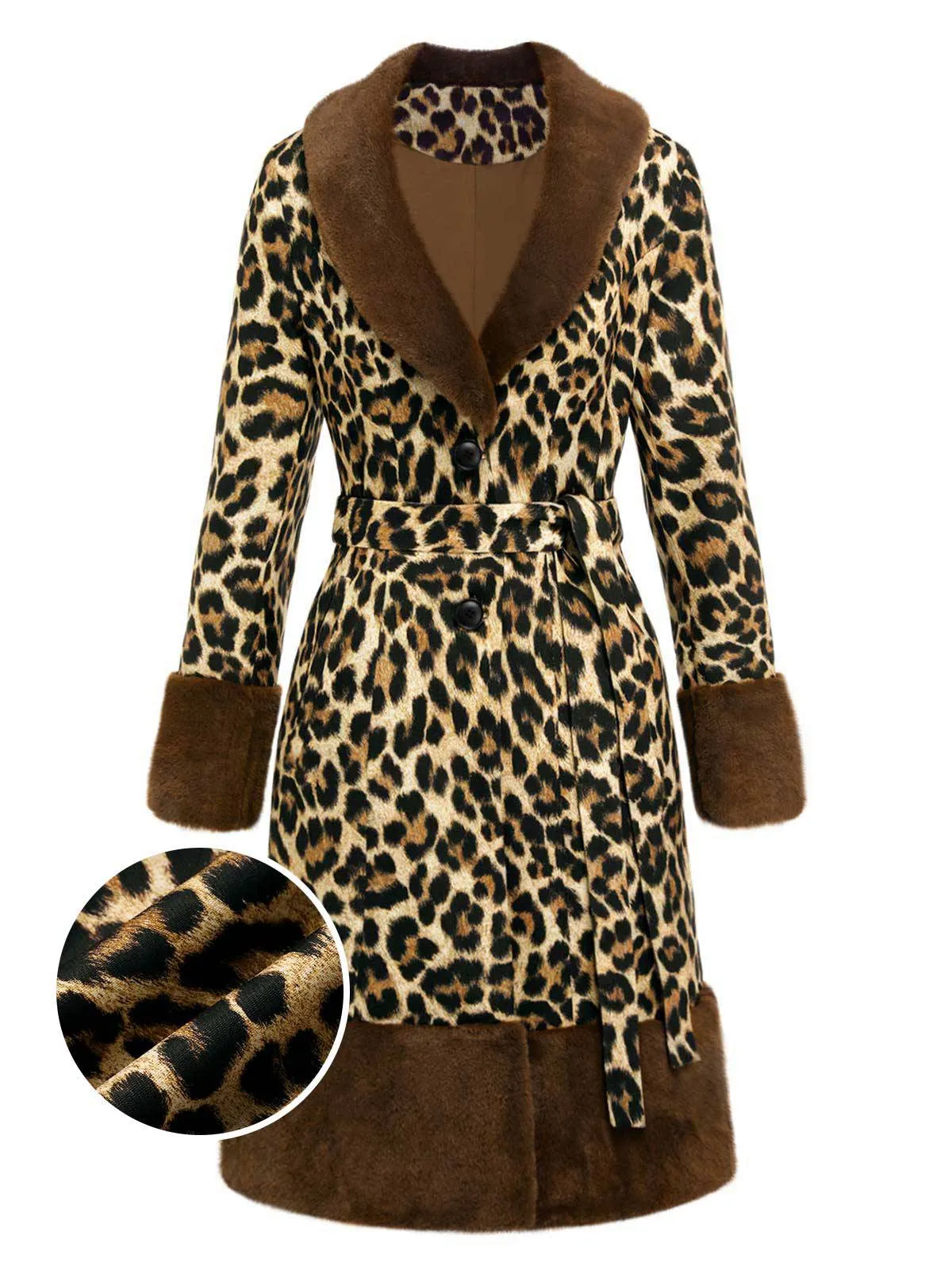 [Pre-Sale] Brown 1960s Faux Fur Trim Leopard Coat