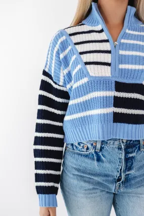 PREORDER Candy Stripe Cropped Sweater - Navy/Blue