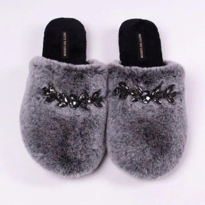 Pretty You London Charcoal "Dido" Jewelled Slippers