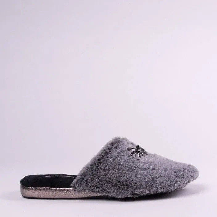 Pretty You London Charcoal "Dido" Jewelled Slippers