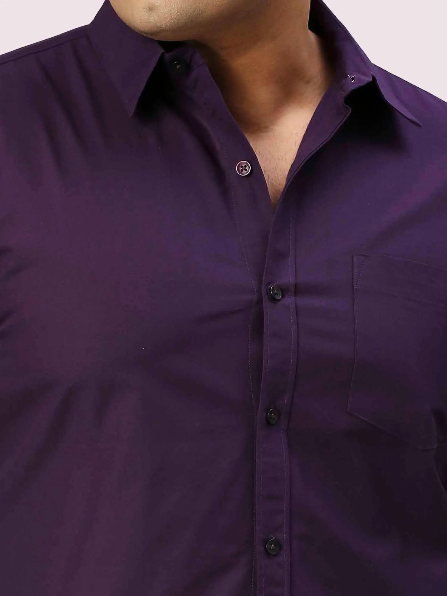 Purple Solid Pure Cotton Full Sleeve Shirt Men's Plus Size