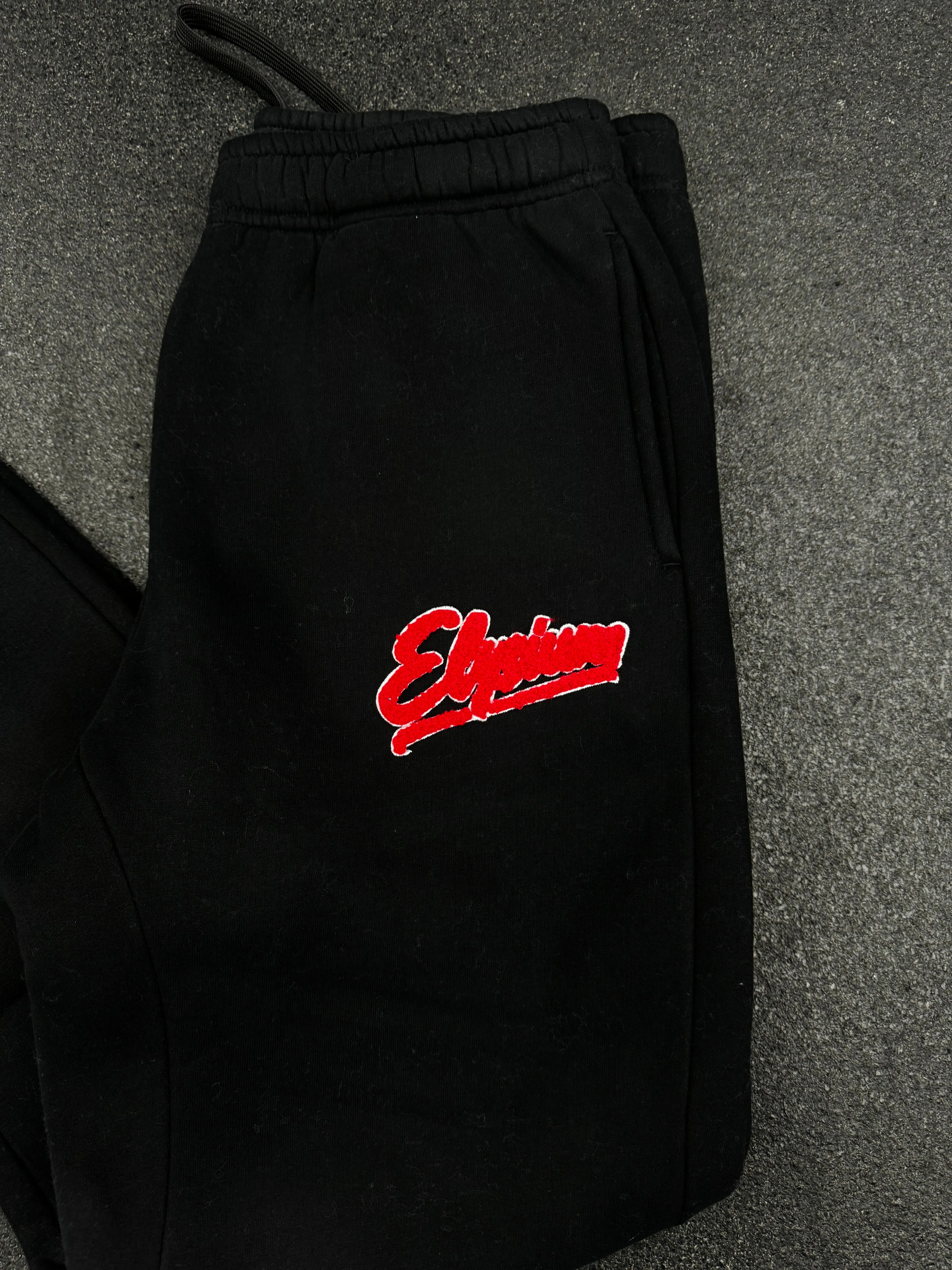 "Black Chenille Patch Joggers"