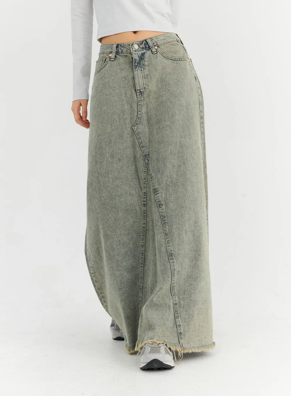 Raw Hem Maxi Denim Skirt CN303