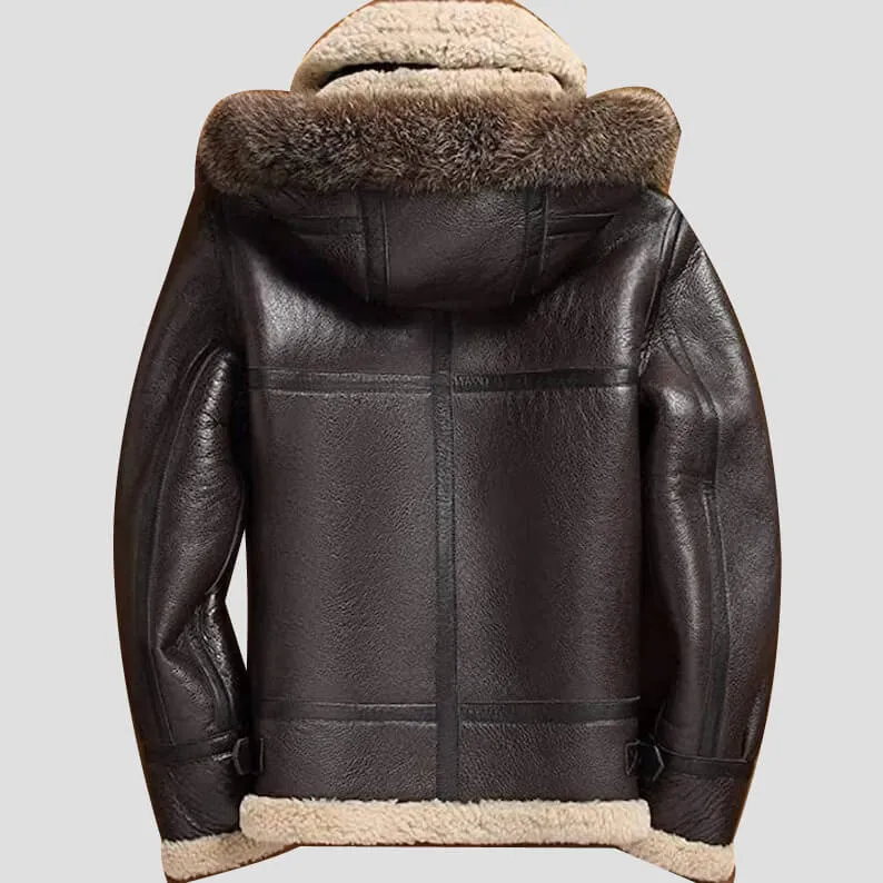 Real Sheepskin Leather B3 Bomber Jacket With Raccoon Hood