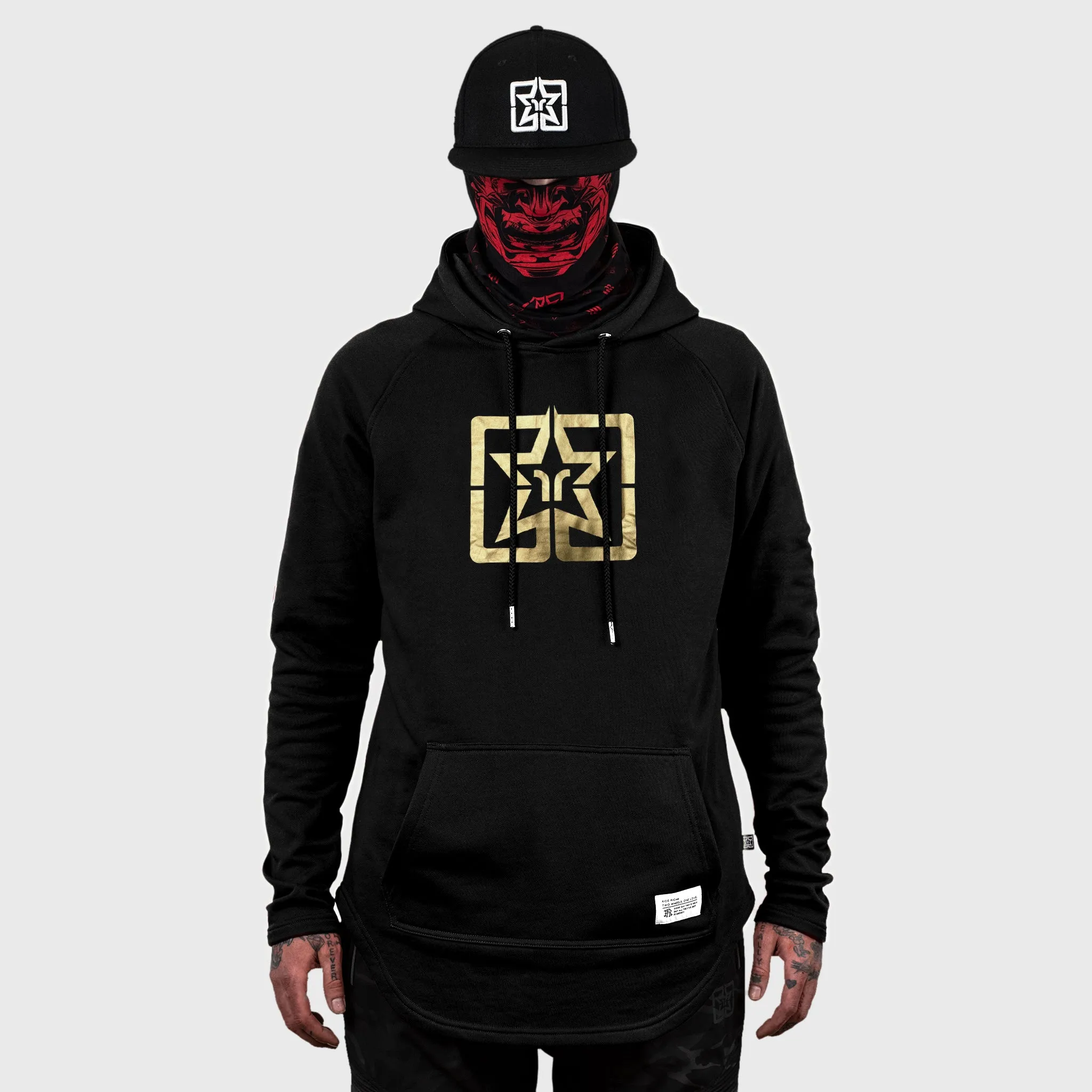 Ride Rich Emblem Scoop Pullover Hoodie {Gold on Black}