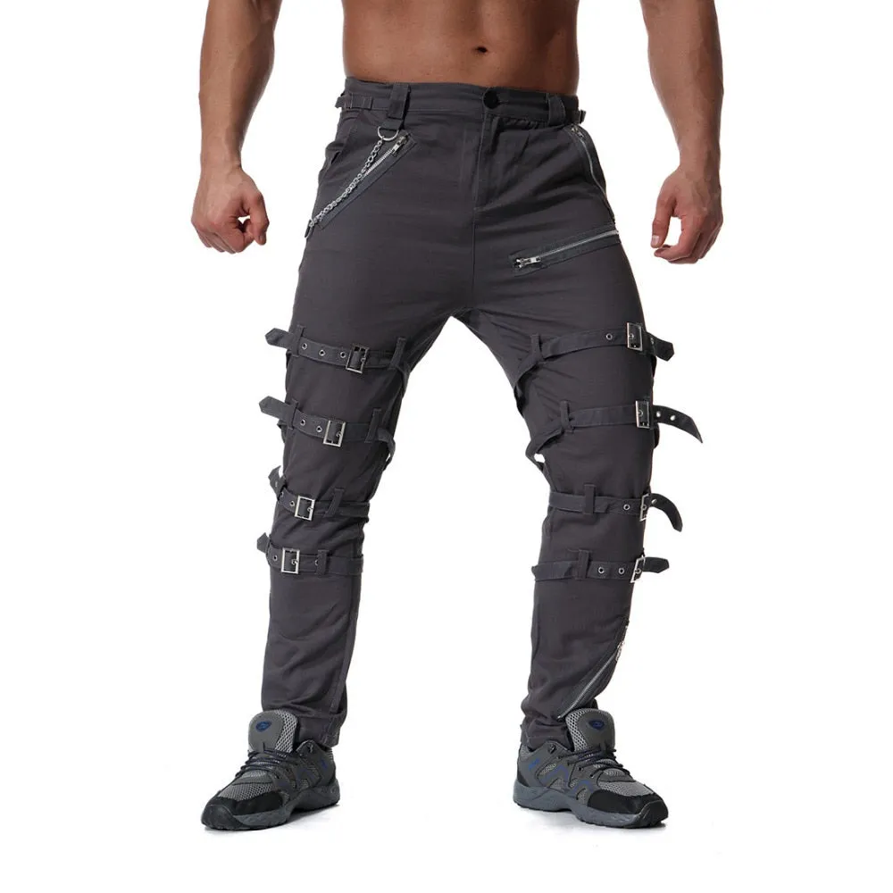 Rocker Style Multi Buckle Men Cargo Pants