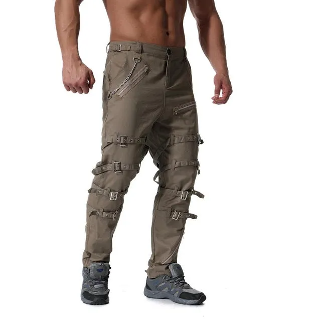 Rocker Style Multi Buckle Men Cargo Pants