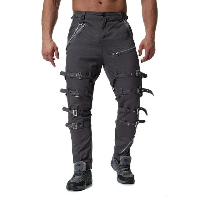 Rocker Style Multi Buckle Men Cargo Pants