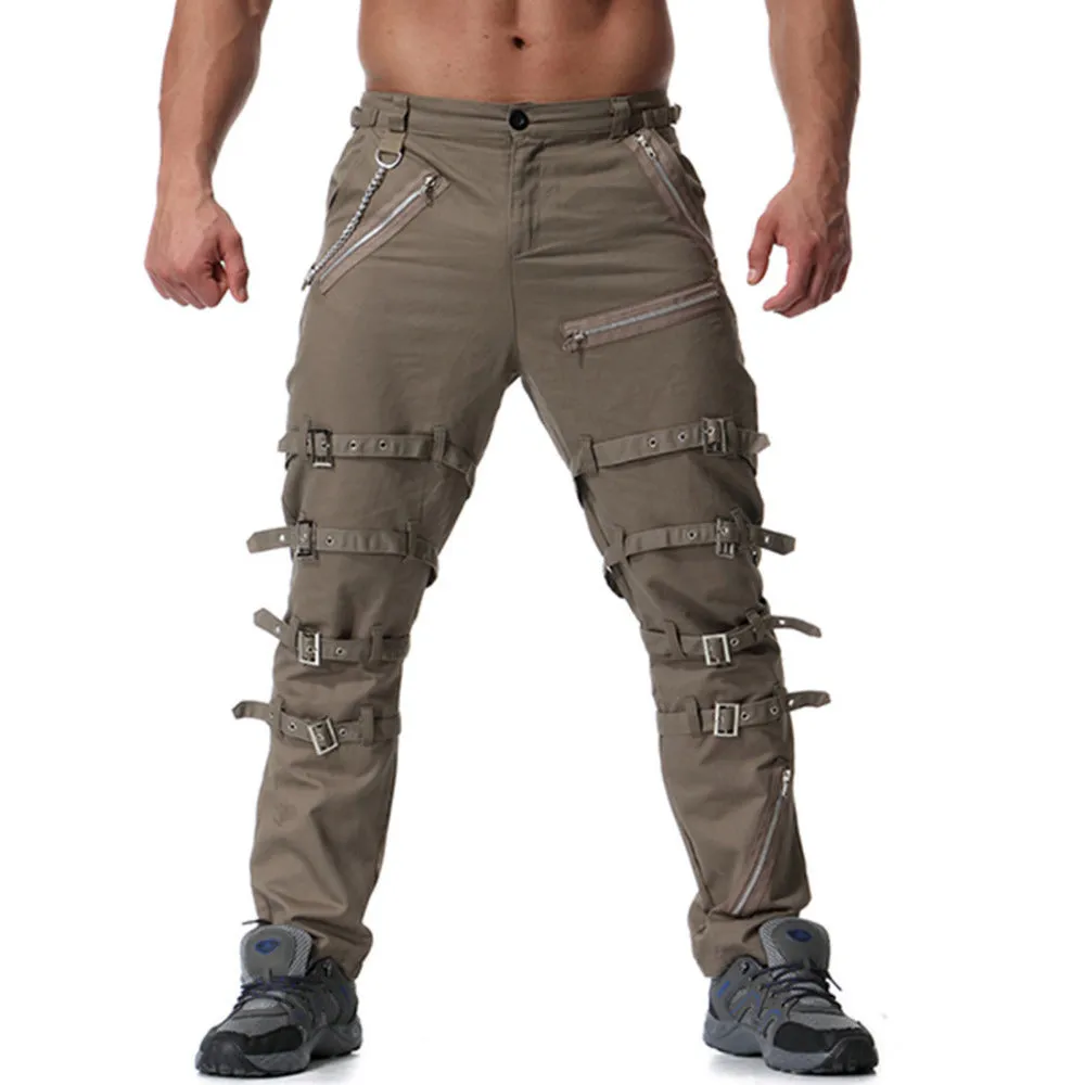 Rocker Style Multi Buckle Men Cargo Pants