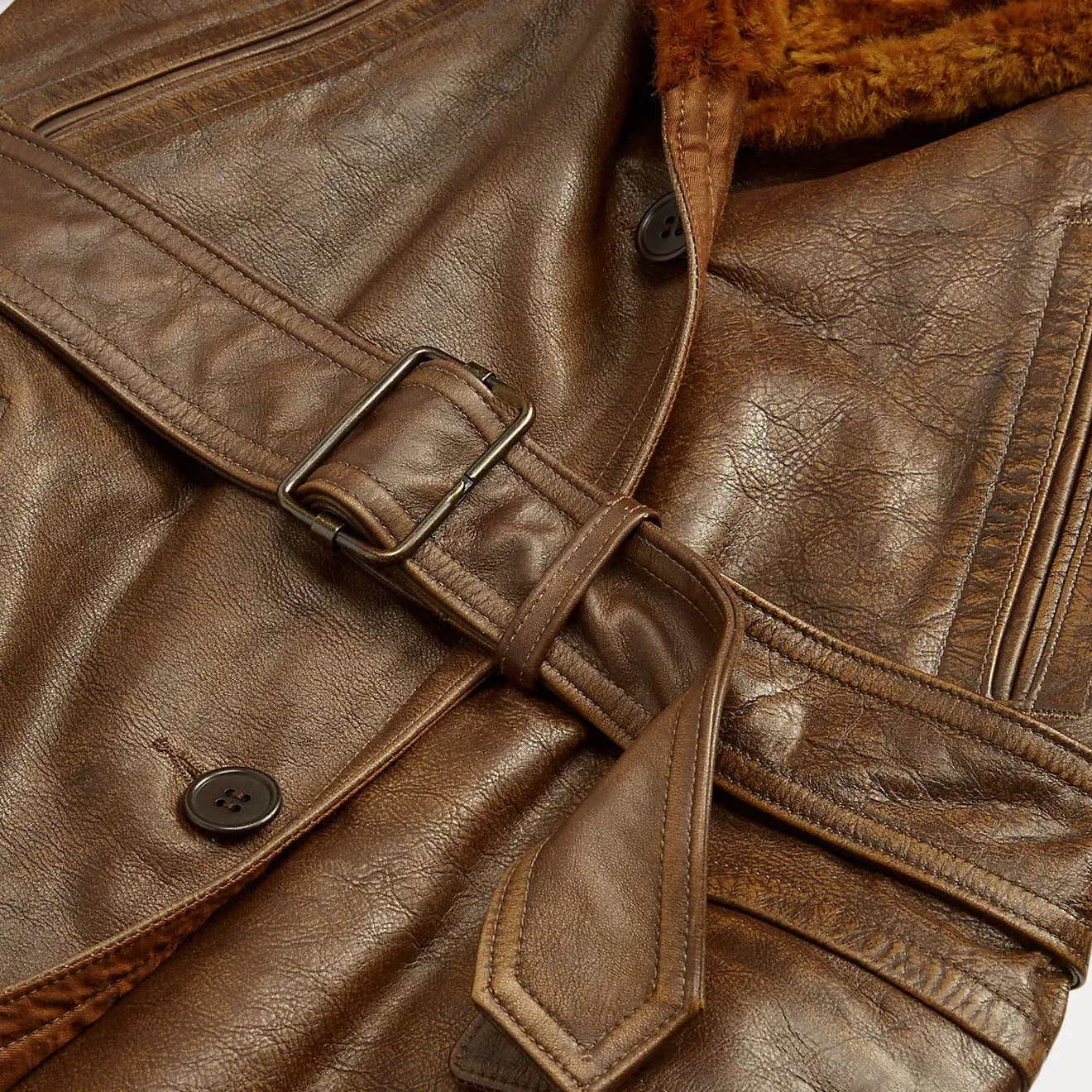 RRL by Ralph Lauren Womens Shearling-Collar Leather Jacket Caramel Brown