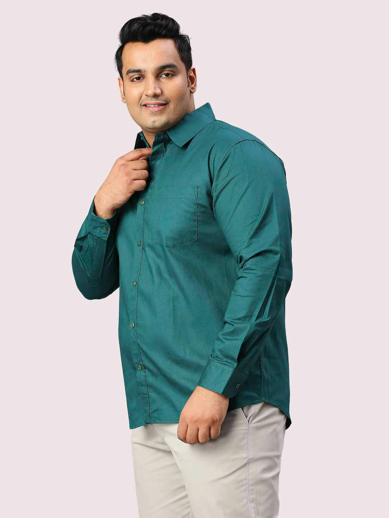 Sacramento Green Pure Cotton Shirt Men's Plus Size