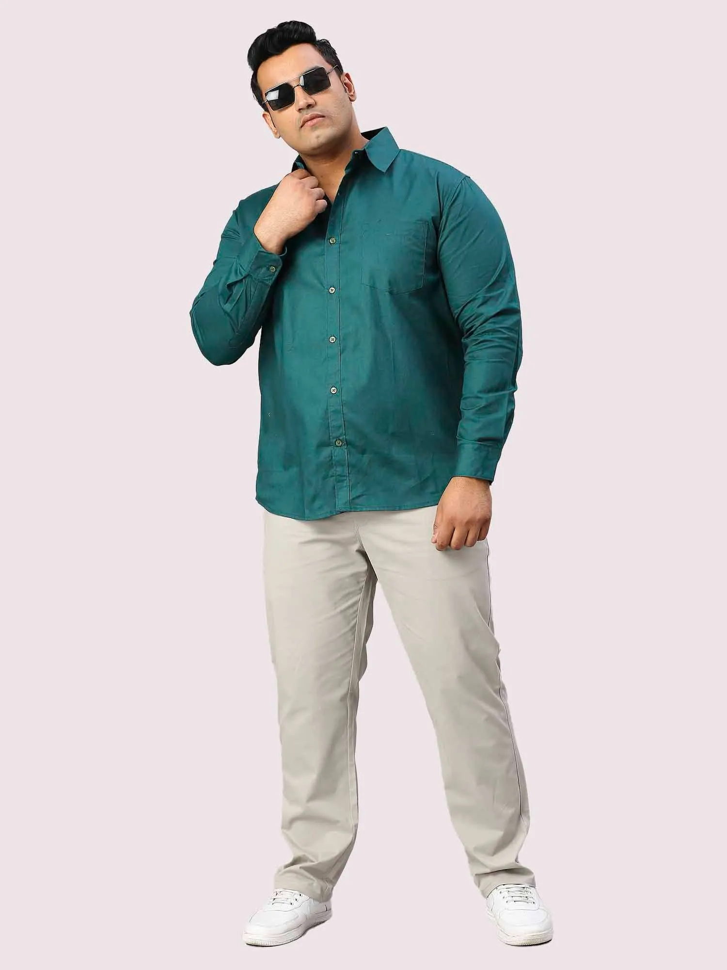 Sacramento Green Pure Cotton Shirt Men's Plus Size