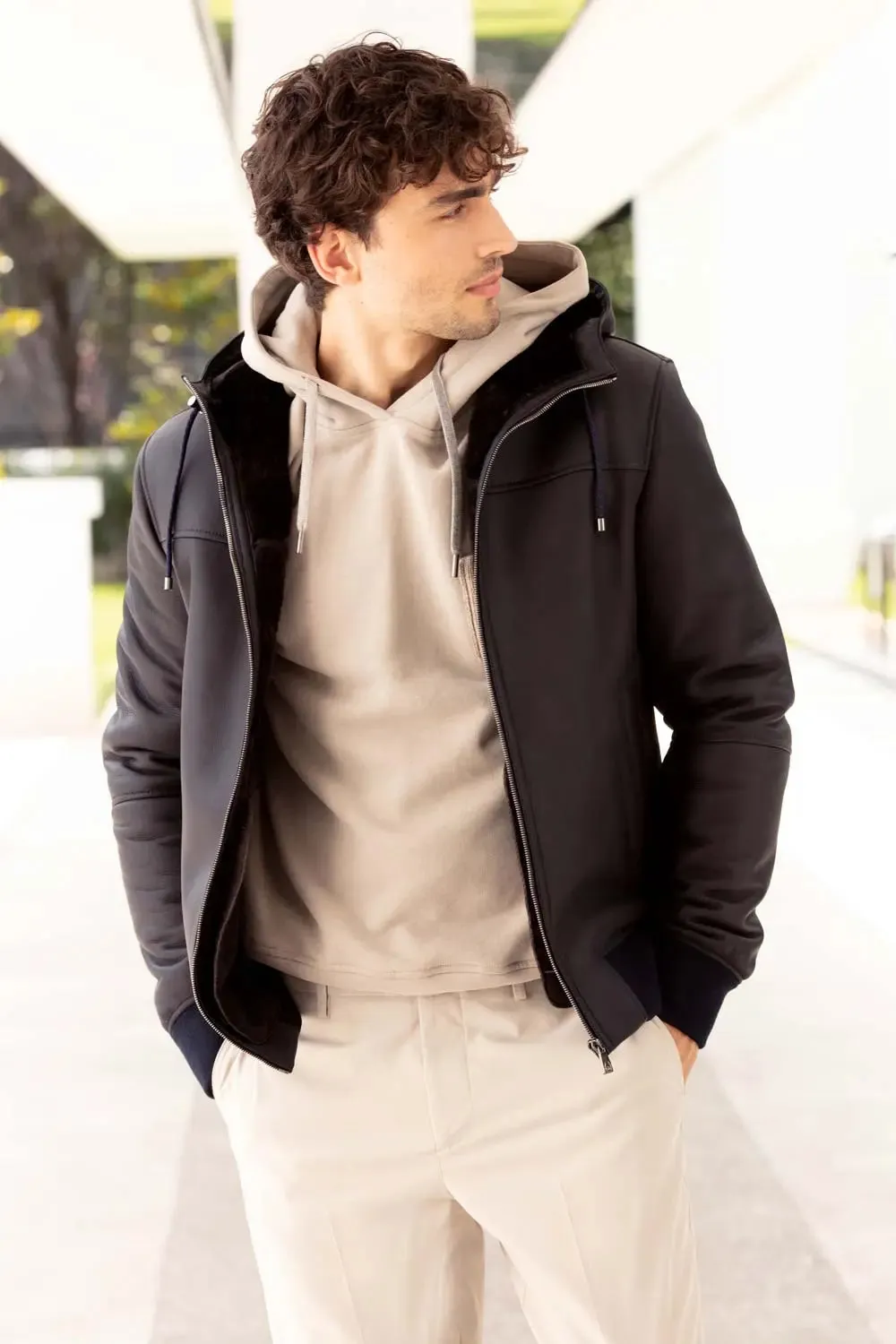 Shearling coat mens with hood