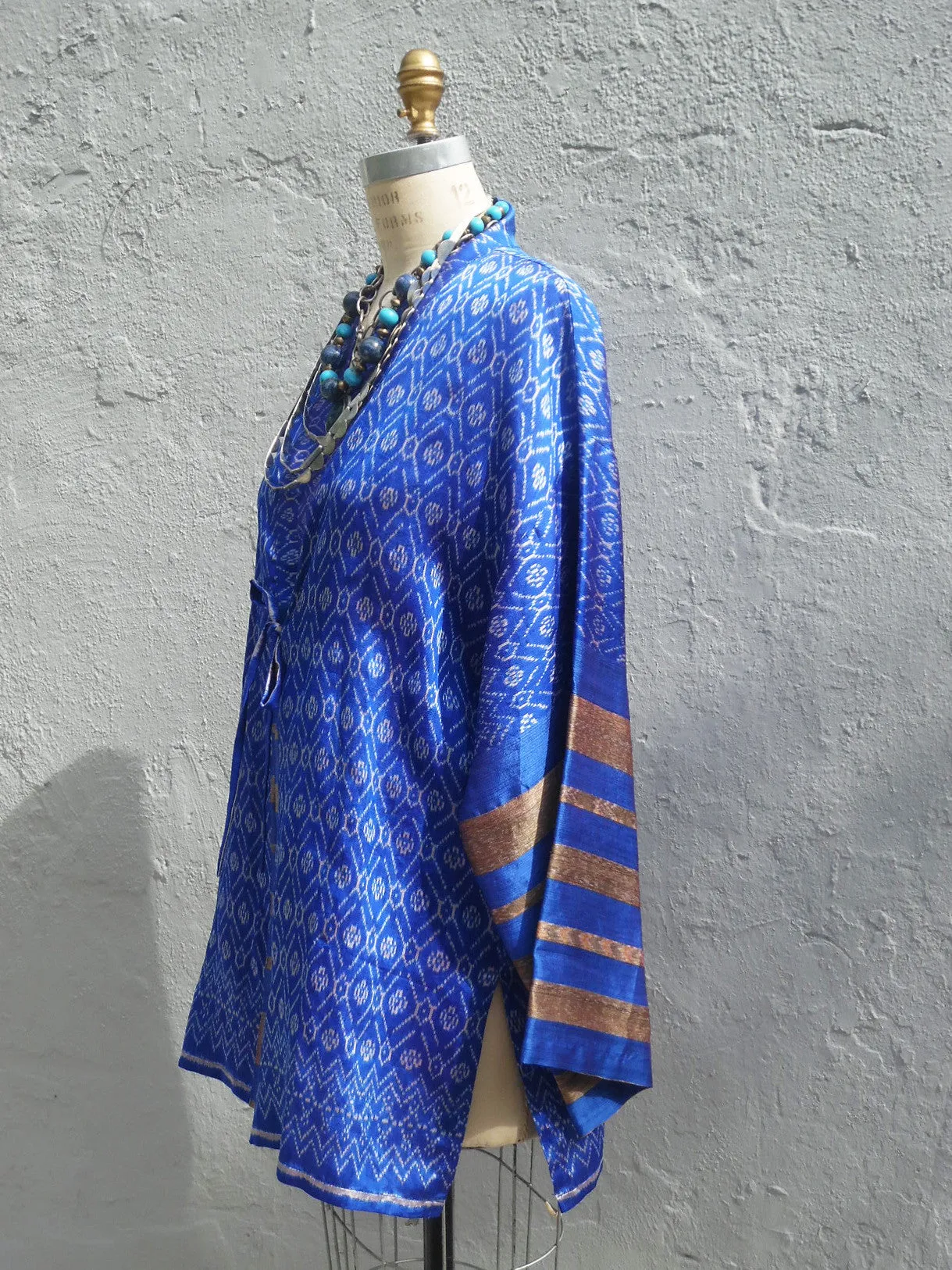 Silk Ikat Organza Kimono Caftan Royal Blue