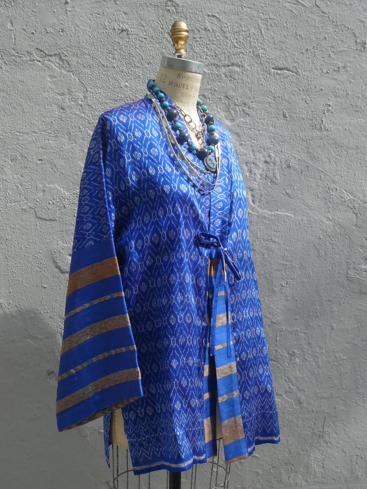 Silk Ikat Organza Kimono Caftan Royal Blue