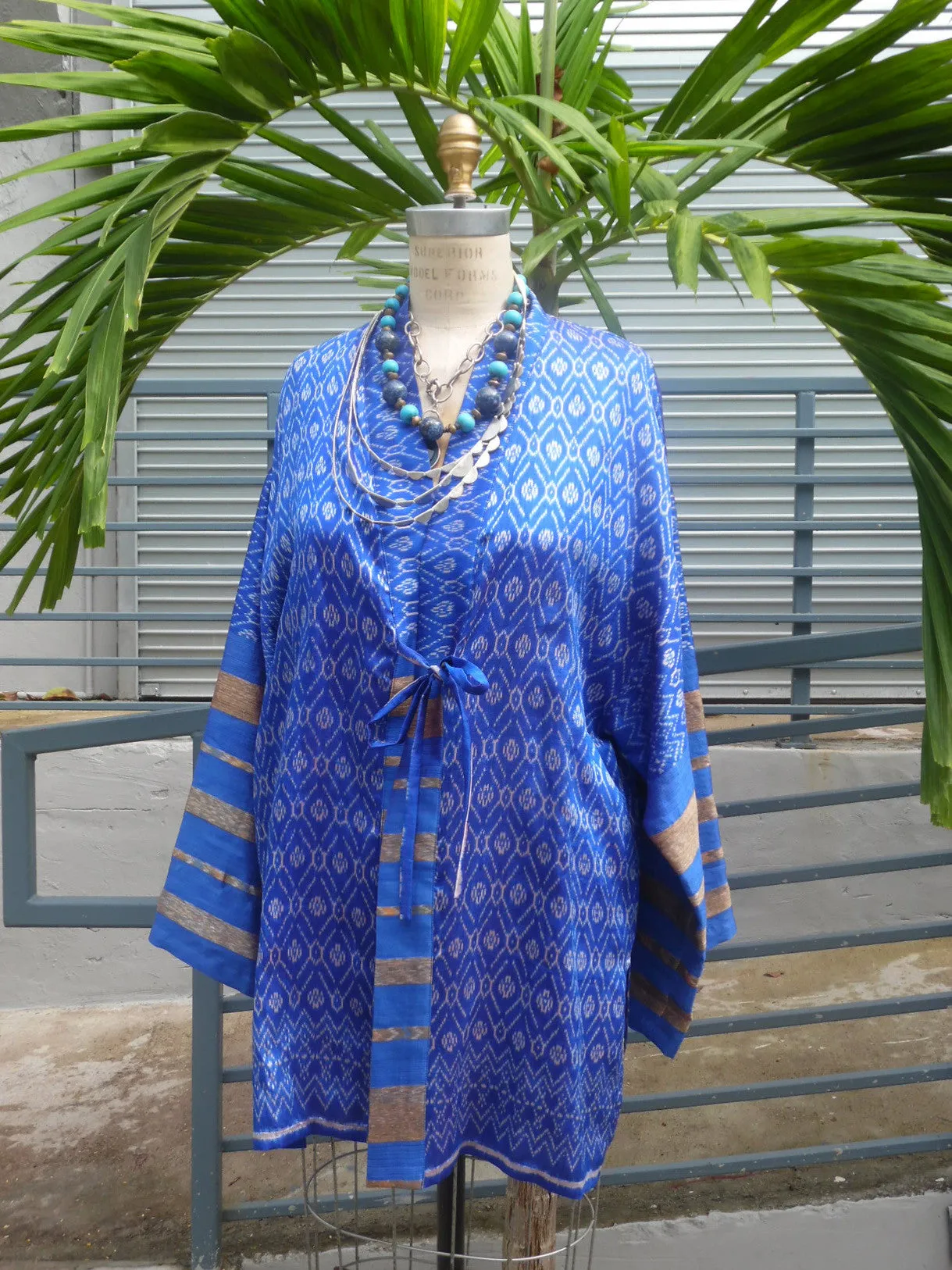 Silk Ikat Organza Kimono Caftan Royal Blue