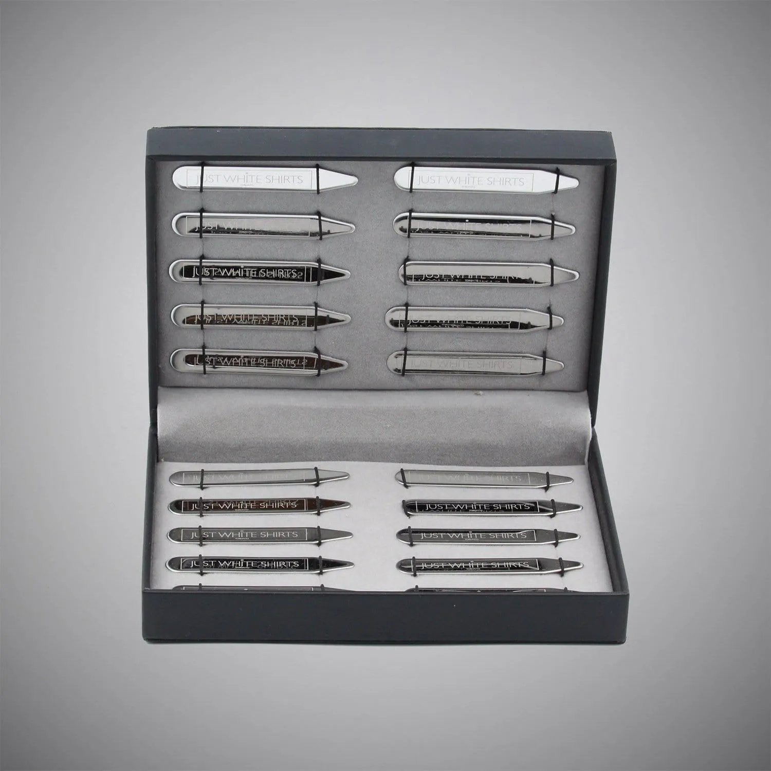 Silver Chrome Finish Stainless Steel 20 Piece Collar Stay Box Set