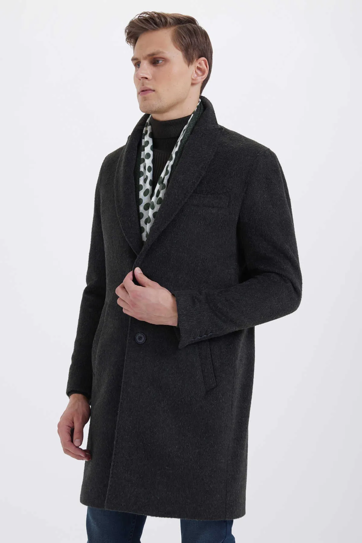 Slim Fit Cachet Khaki Wool Blend Overcoat