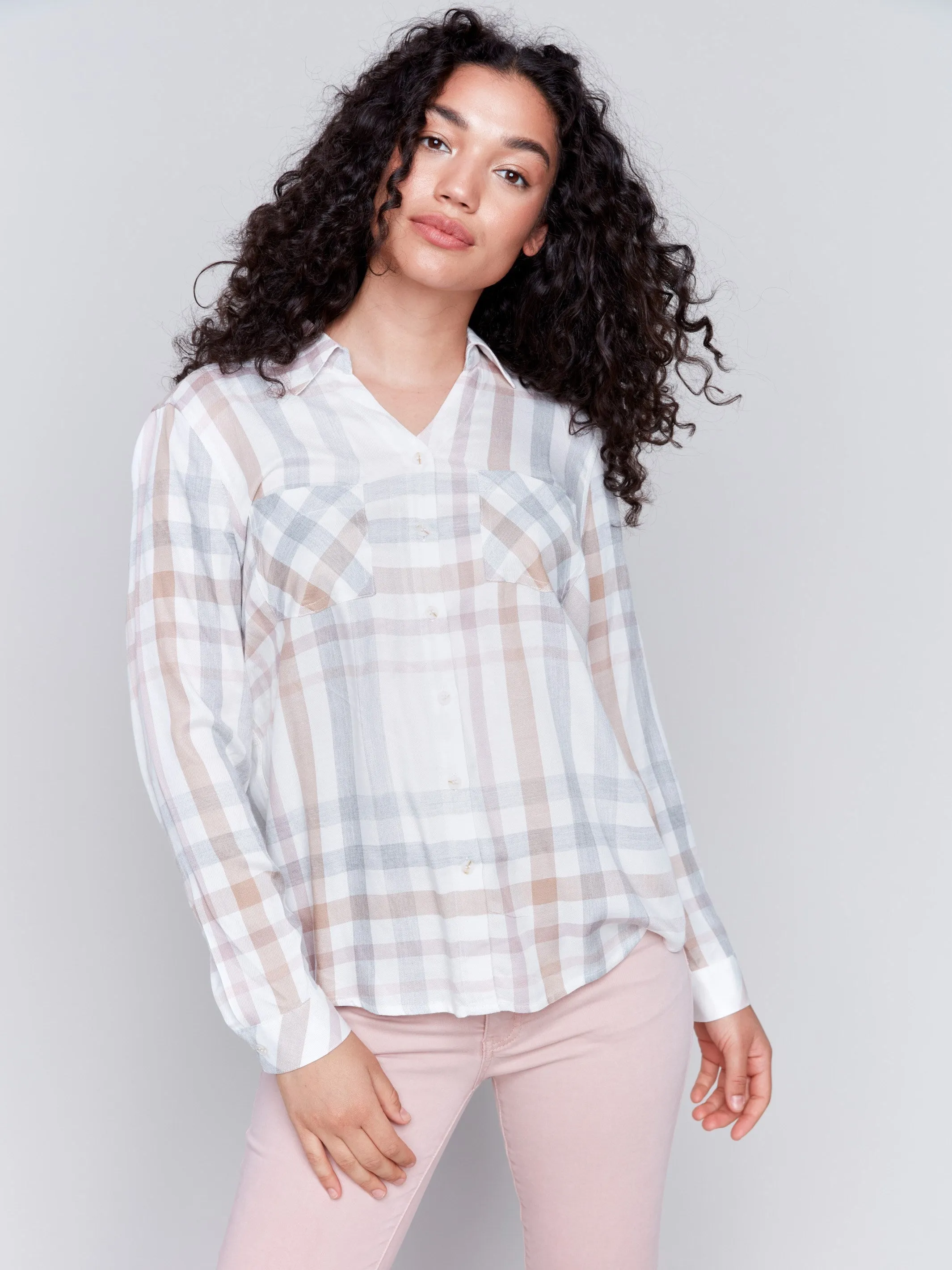 Soft Plaid Button-Down Shirt - Quartz