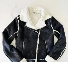 SPLENDED GIRLS' FAUX SHEARLING MOTO JACKET (SZ 12)