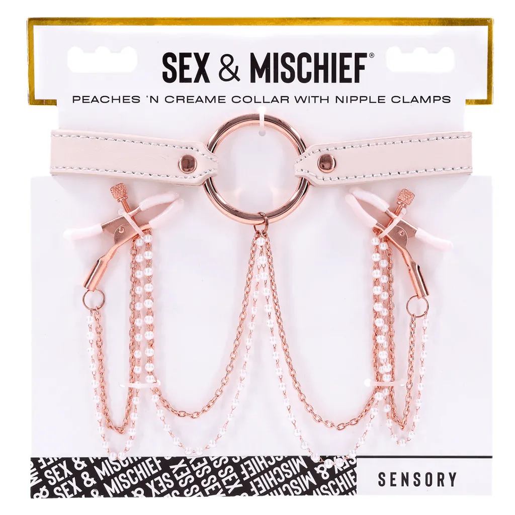 Sportsheets Sex & Mischief Peaches ‘n CreaMe Collar with Nipple Clamps