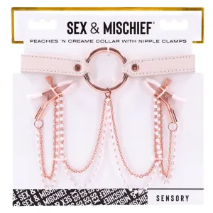 Sportsheets Sex & Mischief Peaches ‘n CreaMe Collar with Nipple Clamps