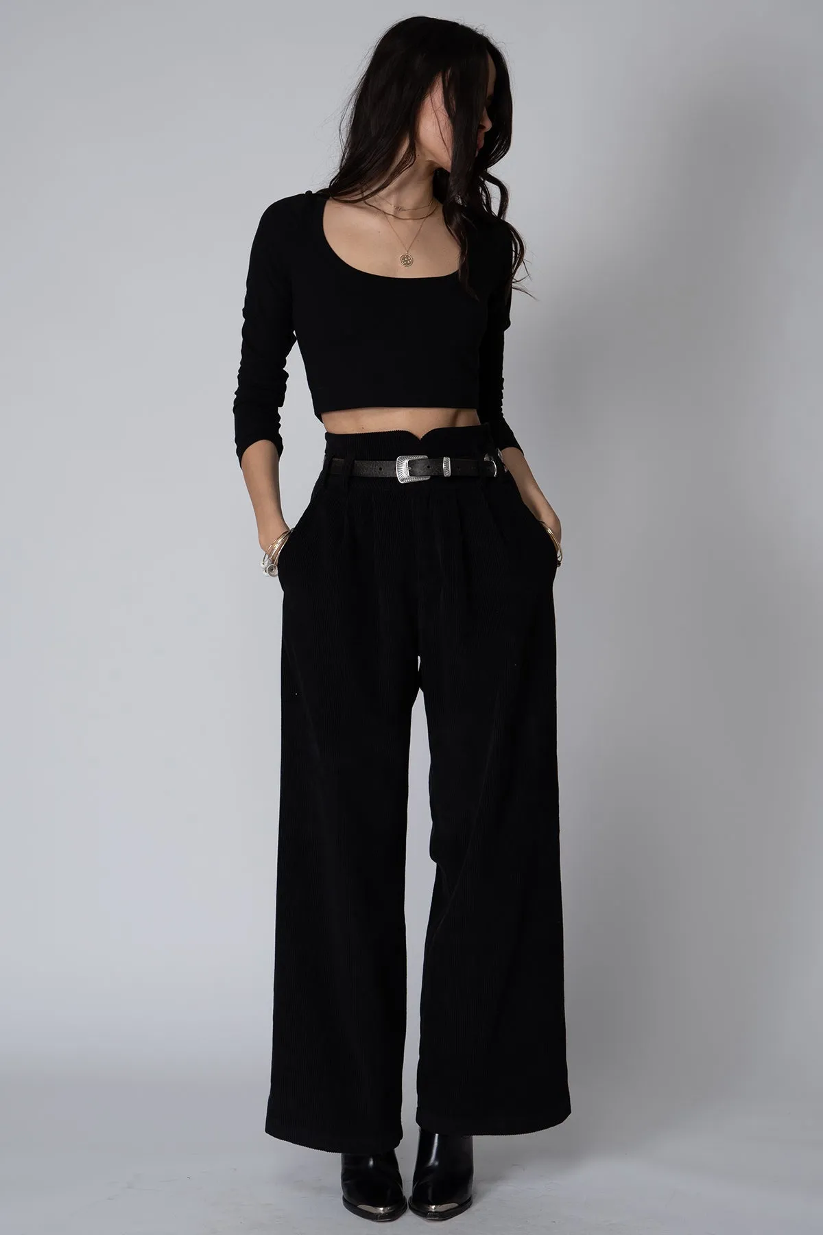 Stillwater Corduroy Knotch Waist Pant in Black