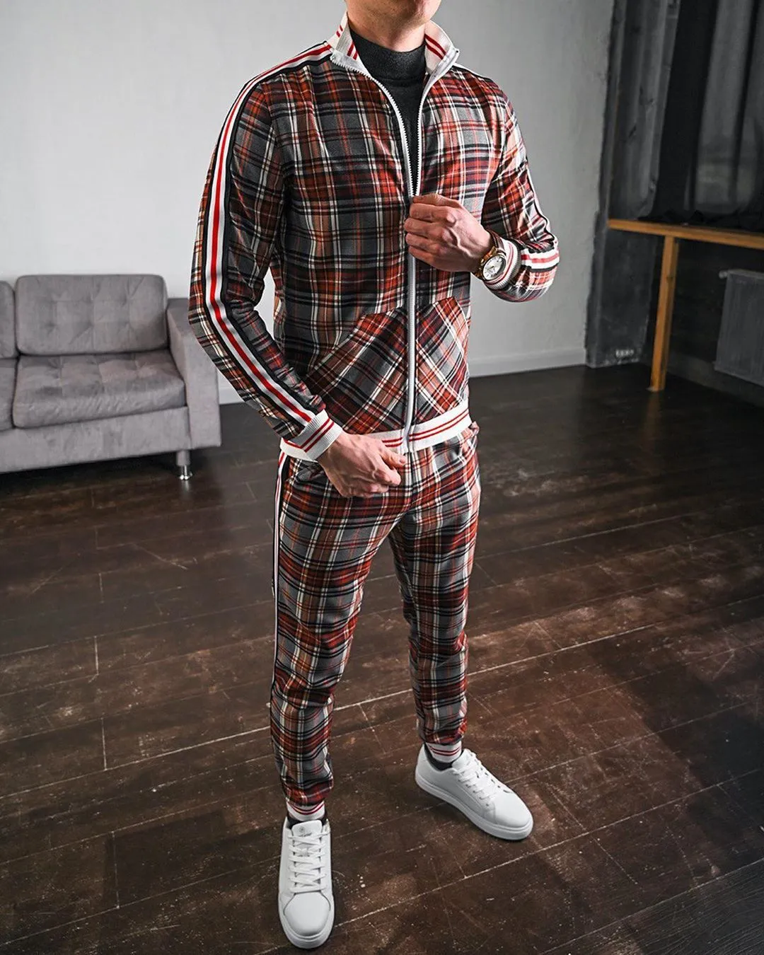 Stylish Guardsmen Matching Plaid Set Track Suits