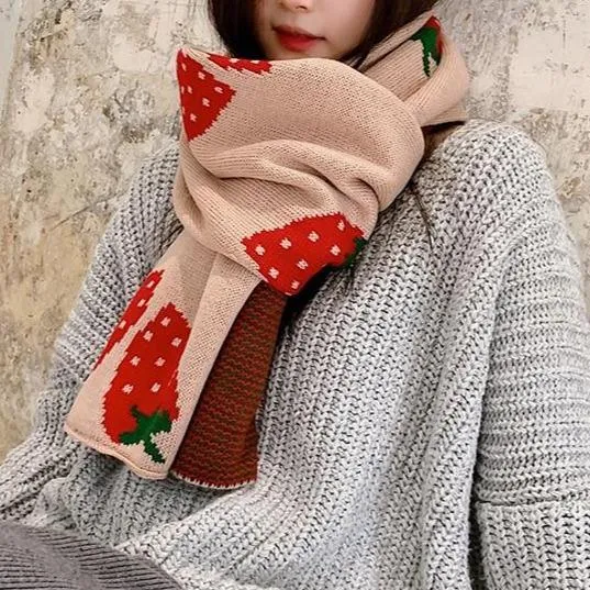 'Sweet Strawberries' Oversized Knit Scarf