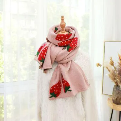 'Sweet Strawberries' Oversized Knit Scarf