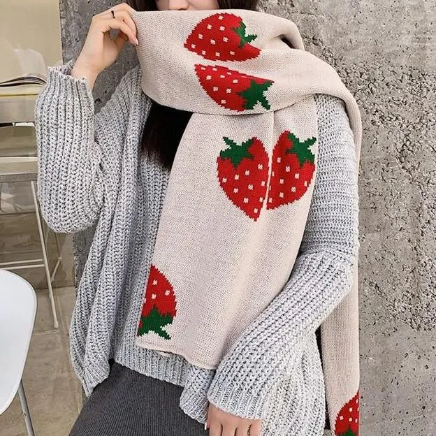 'Sweet Strawberries' Oversized Knit Scarf