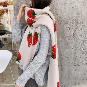 'Sweet Strawberries' Oversized Knit Scarf