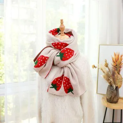 'Sweet Strawberries' Oversized Knit Scarf