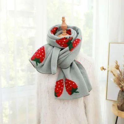 'Sweet Strawberries' Oversized Knit Scarf